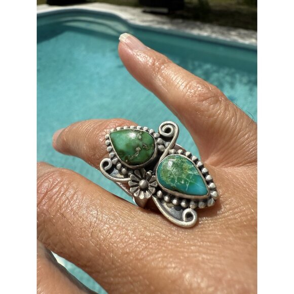 Sonoran Gold Turquoise Southwestern Adj Matte Sterling Silver Statement Ring Nwt - Picture 8 of 14